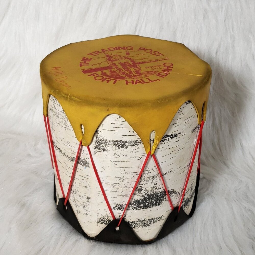 Handmade hand drum. 90's vintage Souvenir. The Trading Post Fort Hall Idaho
